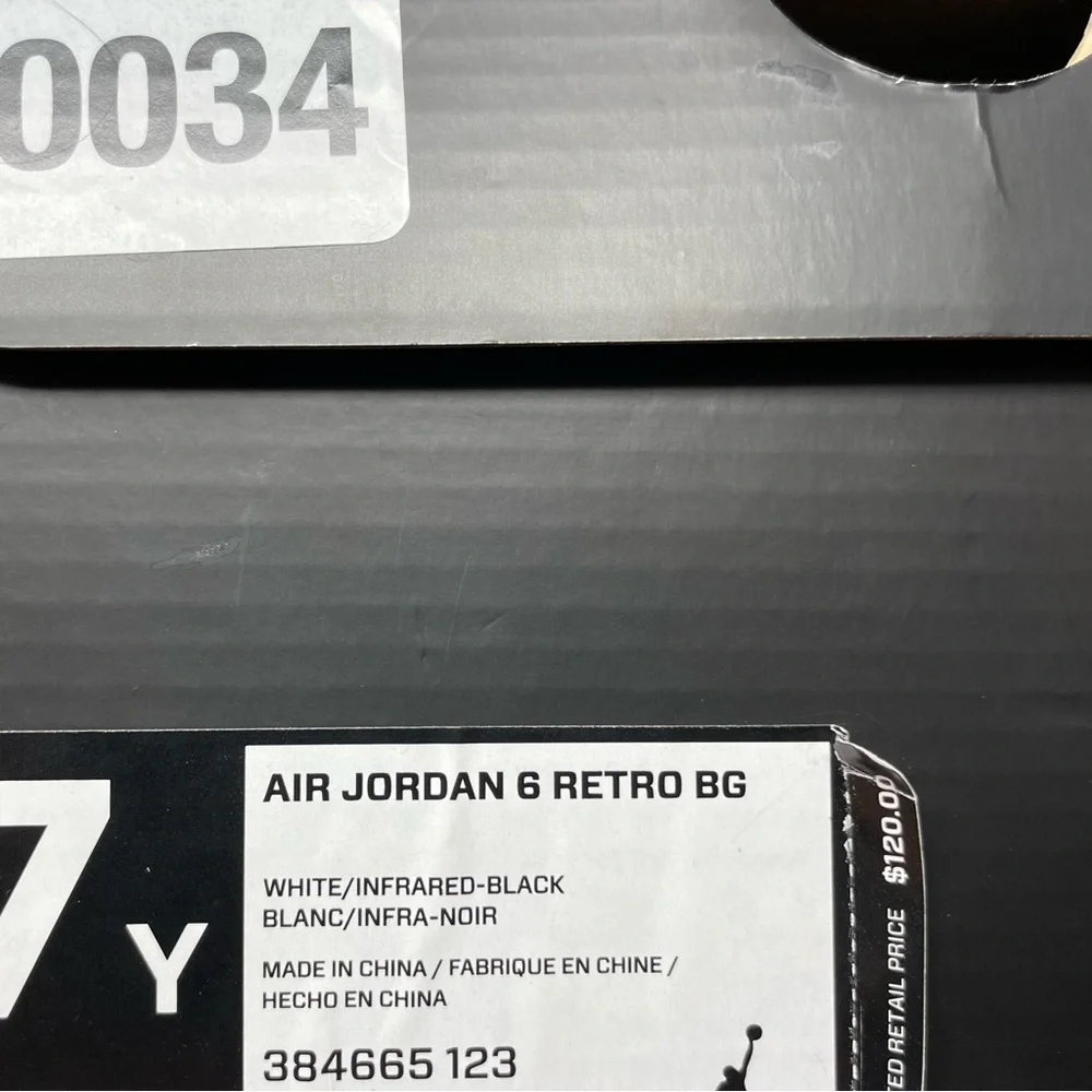 NIB Nike Air Jordan 6 Retro OG 7Y White Infrared Black 7‎